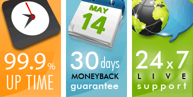 100% Up Time, 24 Support,  30 Day Money Back Guarantee